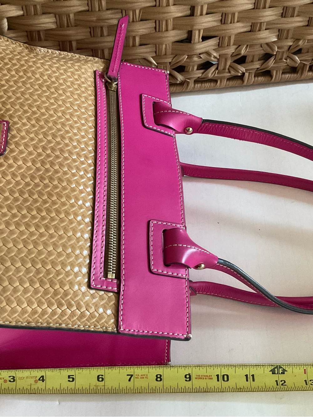 Dooney & Bourke Hot Pink and Tan Woven Tote - Picture 14 of 16
